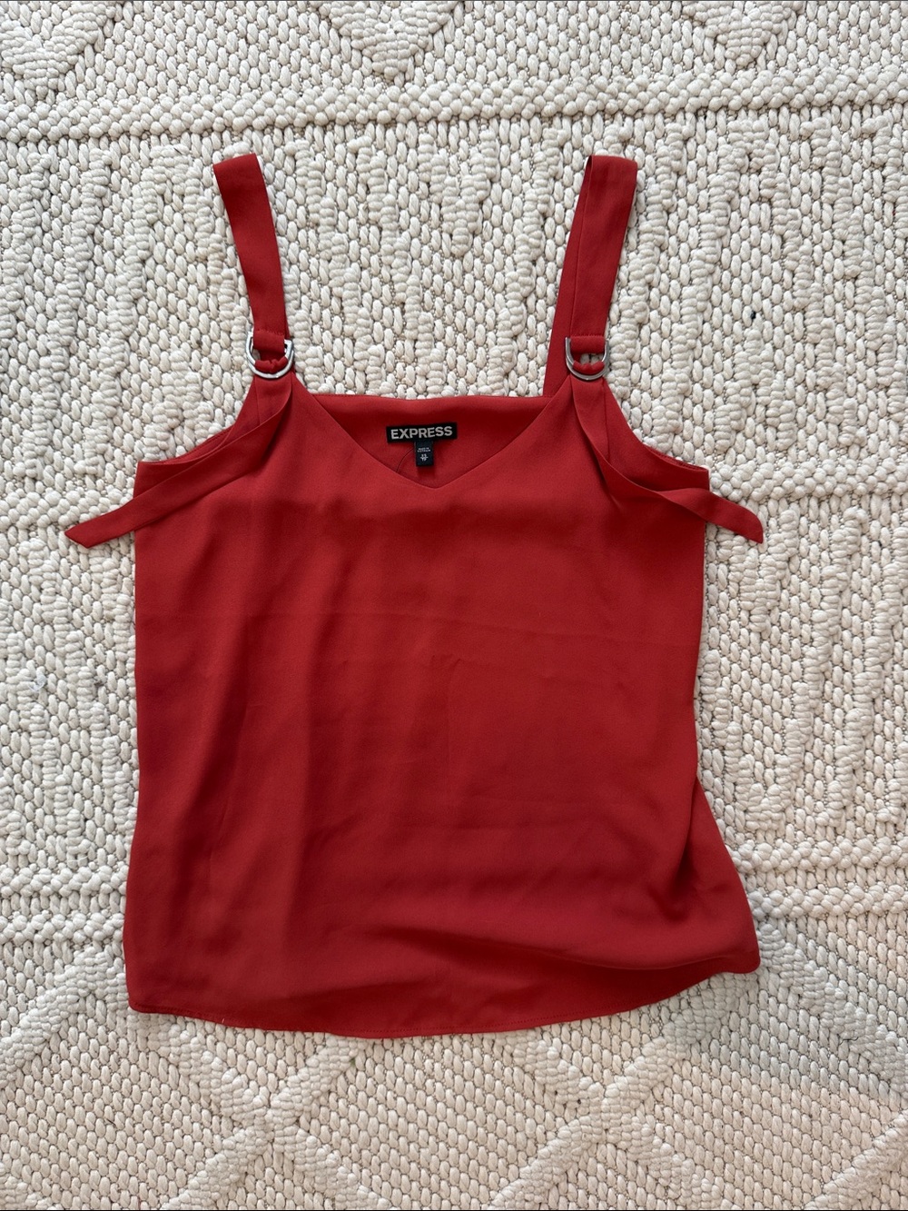 Express Red Ring-Detail Cold-Shoulder Cami